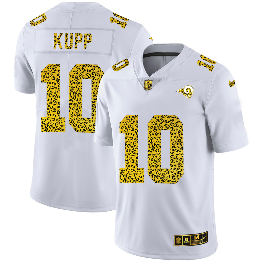 Custom Los Angeles Rams 10 Cooper Kupp Men Nike Flocked Leopard Print Vapor Limited NFL Jersey White
